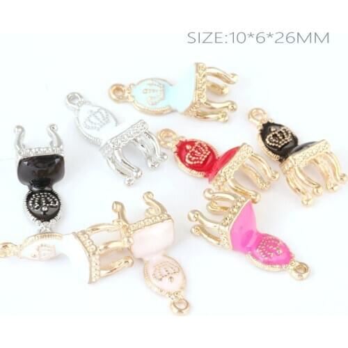 Free Shipping DIY Jewelry Charms 3D Royal Crown Make Up Chair Bracelet Necklace Floating Pendant Charm Silver Gold Enamel Charms