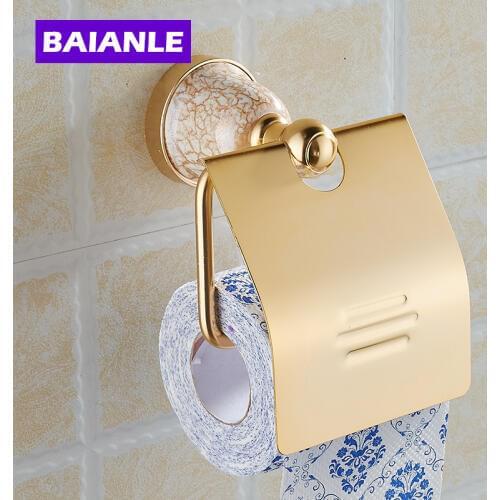 Free Shipping Gold Toilet Paper Holder with Ceramics,Roll Holder,Tissue Holder,Solid Aluminum Bathroom Accessories Products