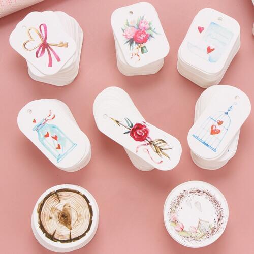 50Pcs/Set Wedding Valentines Day Paper Tags Label Hemp Rope DIY Package Party Decorations Hang Tag Gifts Wrapping Supplies