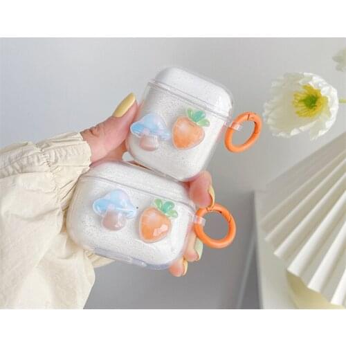 Cartoon Mushroom Carrot Keyring Earphone Case For Apple AirPods1/2 Pro 3 Earbuds TUP Cover Bluetooth Headset Charging Box