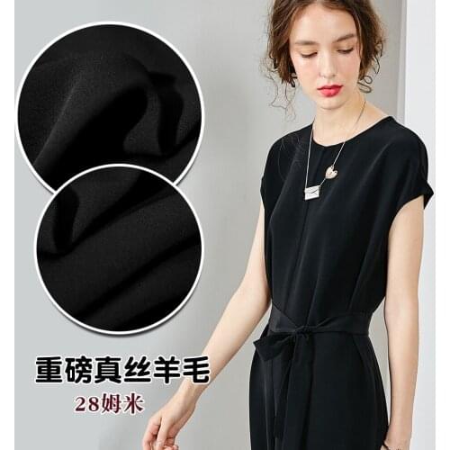 1 Meter 28 Mumi Black Matte Heavy Silk Wool Fabric, Simple and Atmospheric Dress Fabric