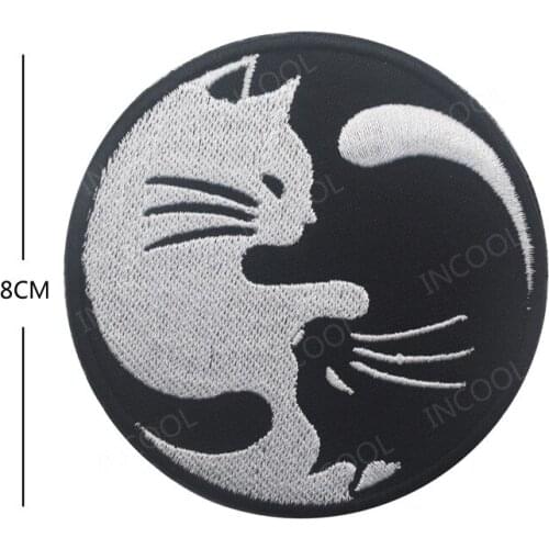 Black White Cat 3D Embroidery Patch Yin Yang Kung Fu Military Patches Tactical Combat Emblem Appliques Embroidered Badges