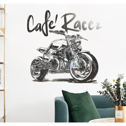 Black Motorcycle Wall Stickers Retro Decoration For Boy Children Room Decor Restaurant Porch Decals Home Vinyl Wall Poster Mural