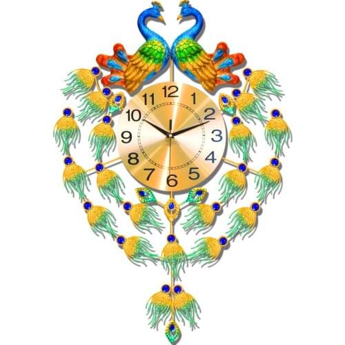 Europe Peacock Wall Clock Pendulum Art Mute Quartz Wall Clocks Luxury Living Room Modern Reloj Decorativo Home Decoration AC50AL