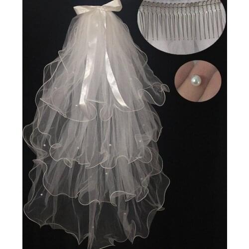 Flower Kids Girl Bridal Veils Bead Wedding Bridal Veil Wedding Communion with Comb for Bride Wedding Accessorie