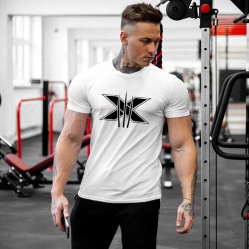 T-shirt Men Cotton Casual Fashion Slim Fit Mens T-shirt Black Gym Fitness Running Training T Shirt Sports Men Summer Clothing
