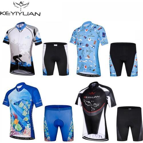Hot KEYIYUAN Children Cycling Bike Jersey Shorts Sets Kids Cycling Clothing Team Bicycle ciclismo Boys Girls mtb Shirts Suit