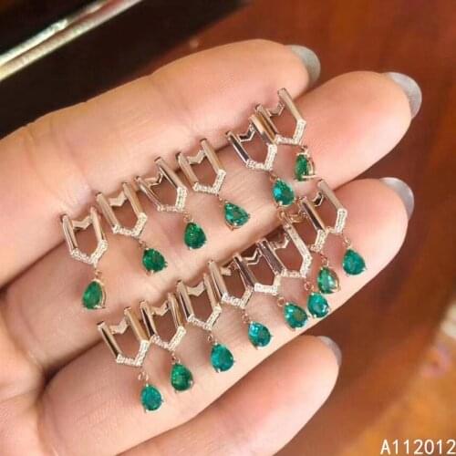 KJJEAXCMY fine jewelry natural Emerald 925 sterling silver noble girl earrings new Ear Studs support test hot selling