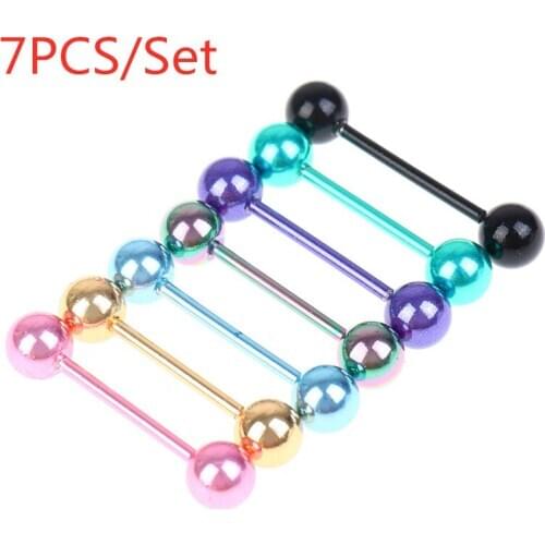 7Pcs Tongue Piercing Stainless Steel Piercing Tongue Rings Bars Girls Tongue Piercing Industrial Barbells Quality Body Ring