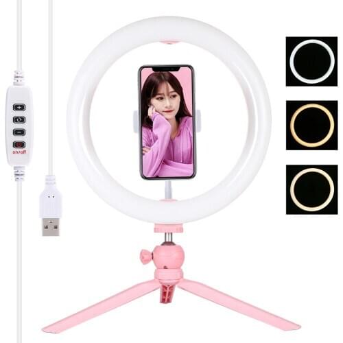 PULUZ 7.9/10.2 inch Selfie Ring Light +Desktop Stand Vlogging Photography Video Light & Phone Clamp & Cold Shoe Tripod Ball Head