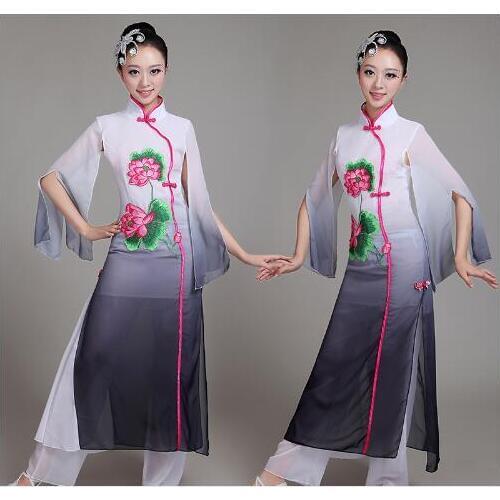 0185) Women Chinese Folk dance costumes sequins Embroidery peony Hanfu yangko/umbrella/fan dance classical dance costume