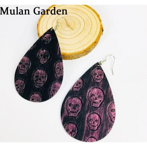 M&G New Trendy Creative Shantou Print PU Leather Earrings Vintage Glitter Water Drop Earrings Fashion Jewelry Women Accessories