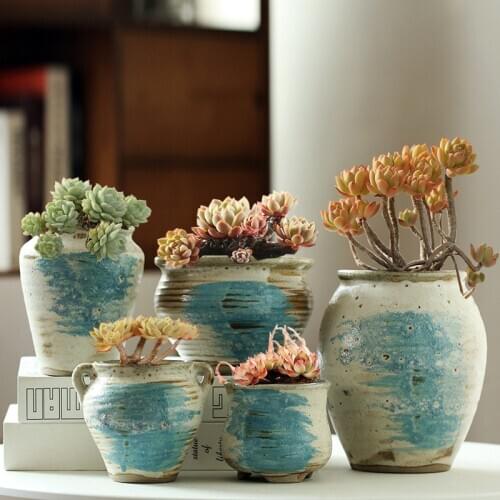 Macetas grandes para plantas Chinese ceramic pot vintage decor Ink bubble glaze flower pot succulent Big Garden plant pots Home