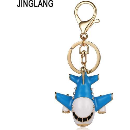 JINGLANG Classic Gold Color Metal Keyring Dangle 3D Enamel Airplane Charm Keychains For Men Car Pendant Jewelry