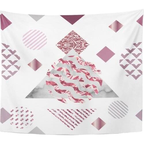 Marble Gold Rose in Minimalist Geometric Stone Pink Triangles Tapestry Home Decor Wall Hanging for Living Room Bedroom Dorm 50in