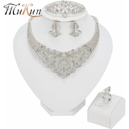 MUKUN Nigeria Party Fashion Jewelry Sets Necklace Bracelet Earrings Ring All-match Jewelry Dubai Bridal Wedding Accessories
