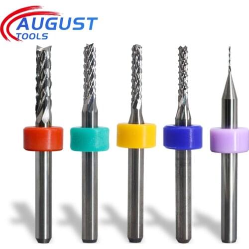 Augusttools 1pcs 3.175/4/6mm End Milling Bits Wood Engraving Machine carbide Corn Cutter Cutting Cnc Router Cytting Tungsten pcb