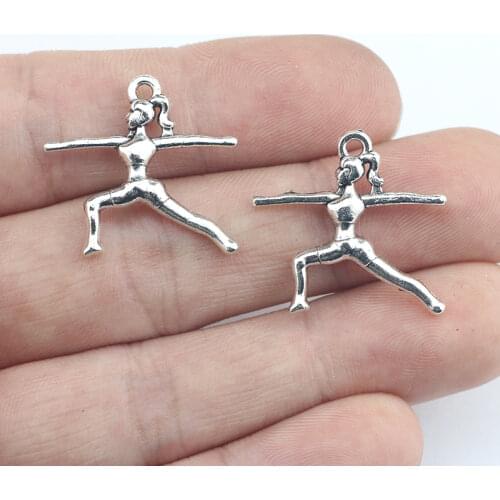 Newest 20Pcs 23*21mm Antique Silver Color Alloy Sports Girl Charms Necklace Keychain Pendant For DIY Jewelry Making Wholesale