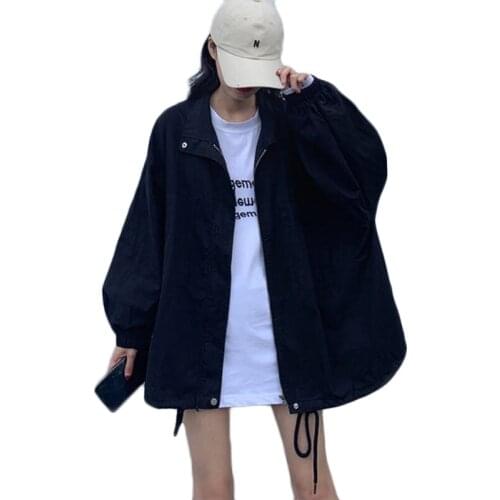 2021 New Spring Harajuku Tooling Outerwear Female Students Korean Loose Long Jacket Coat Womens Casual Trench Coats Black Trend