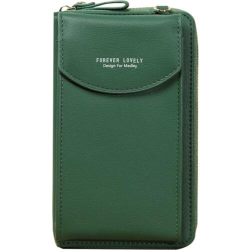 New Women Purses Solid Color Leather Shoulder Strap Bag Mobile Phone Bag Card Holders Wallet Handbag Pockets for Girls