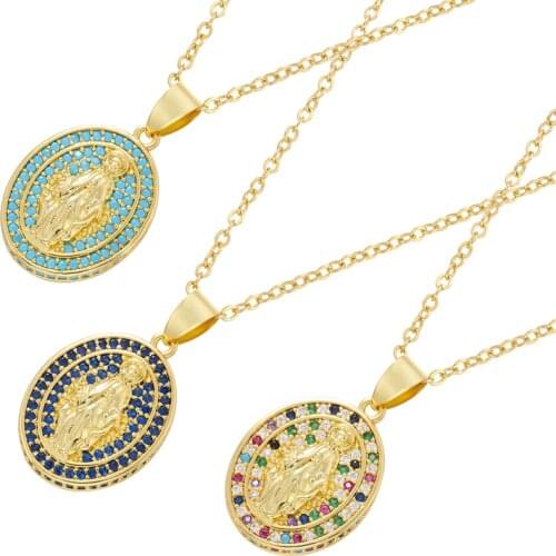 ZHUKOU 2021 NEW gold plated Christian Virgin Mary necklace women/men choker necklace Wholesale Religious Prayer jewelry VL87