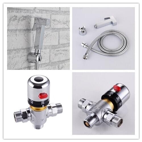 Toliet Brass Bidet Hand Held Portable Bidet Sprayer Shattaf Toilet Shower Spray Set with 3 way Brass Thermostatic Mixing Valve