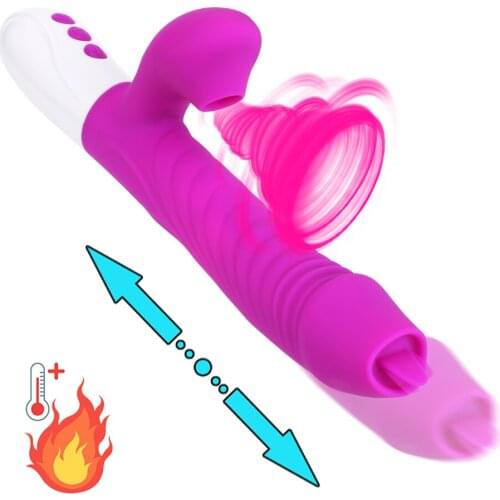 Tongue Vibrator Telescopic Rotating Dildo Vibrator Heating G-spot Vagina Dildos Sucking Clitoral Stimulator Female Masturbator