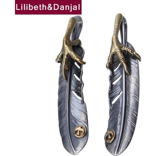 Feather Eagle Claw Dyed Black Style Real 925 Sterling Silver Vintage Necklace Pendant Jewelry Women Men 2021 Free Shipping P24