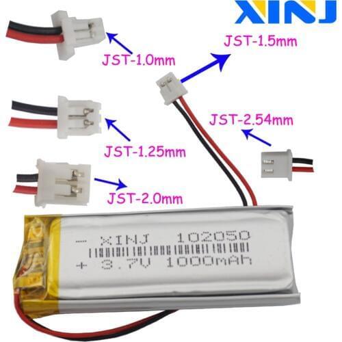 XINJ 3.7V 1000mAh Li Po Polymer Battery 102050 2pin JST 1.0/1.25/1.5/2.0/2.54mm plug For GPS PDA Camera navigation Music player