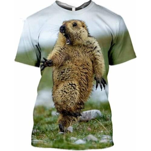 Funny Marmota Marmot Eating Mens T-shirt 3D Print Wildlife Animals T Shirt Women Summer Casual Fitness Shirt Streetwear