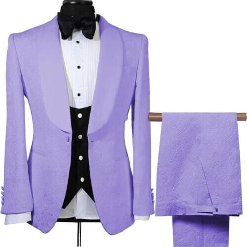 New Jacquard Men Suits 3 Pieces Groomsman Best Man Tuxedos Slim Fit Shawl Lapel Wedding Suit Blazer Formal Business Suits
