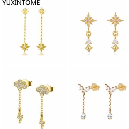 Geometry Octagon 925 Sterling Silver Chain Stud Earrings for Women Simple Gold Silver color Earrings Party Jewelry