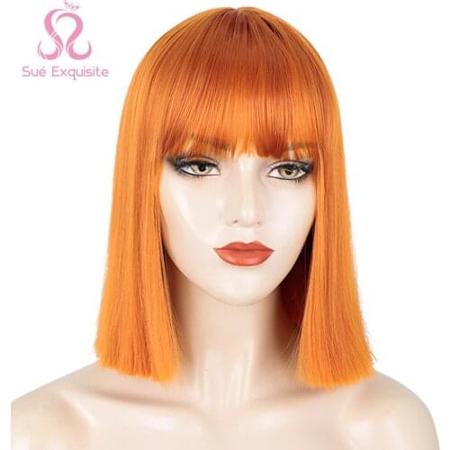 SUe EXQUISITE Red Black Orange Color Short Bob Wig With Bangs for Women Lolita Bobo Wigs Synthetic Wigs Cosplay Heat Resistant