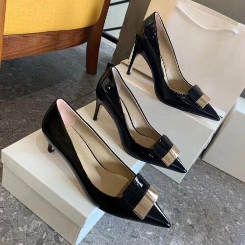 Plus Size 34-42 Womens Pumps Genuine Leather Womens Shoes Pointed Toe Shallow High Heels Shoes Luxury Brand Thih Heels Shoes