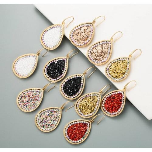 AB Crystal Surround Glitter Leather Teardrop Earrings for Women Fashion Vintage Chunk Water Drop Earrings Boutique Jewelry