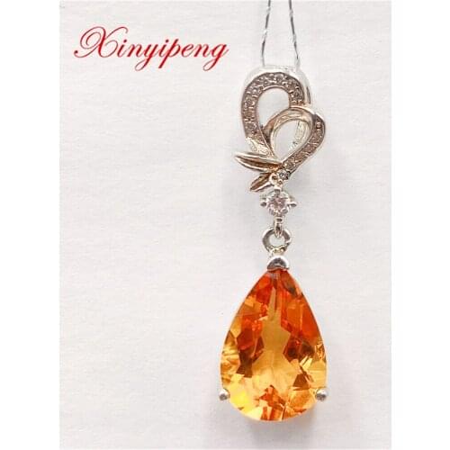 Xin Yipeng Free Shipping Real S925 Sterling Silver Inlaid Natural Citrine Pendant Anniversary Gift Fine Gem Jewelry for Women