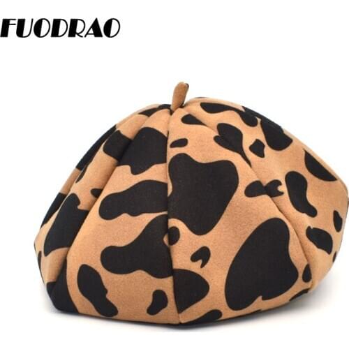 FUODRAO Autumn Winter Hat Wool Berets French Artist Beret Women Painter hat Vintage Girls Cow Berets Female Warm Walkin A5