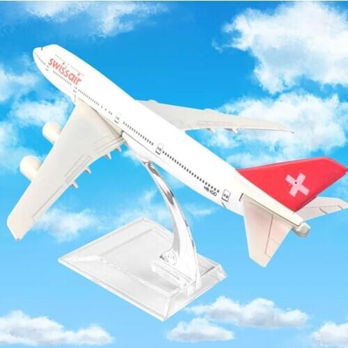 1/400 16cm Alloy Switzerland Airlines B747-400 Aeroplane Model Gift Collection Home Decor Tabletop Ornaments Kid Toy