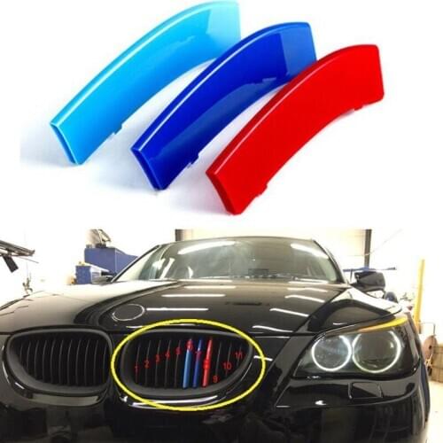 1pc 3D Car Front Grille Trim Sport Strips Cover Stickers Styling Buckle Cover For 2004-2010 BMW 5 Series E60 Power Accessories