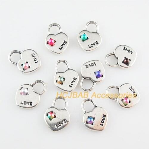 10 New Heart Charms Mixed Acrylic Love Pendants Tibetan Silver Tone 12.5x17mm