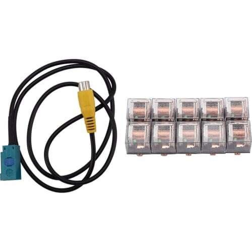 10Pcs Automotive Relay 12V 80A Car Control Device Car Relays & 1 Pcs Fakra Reversing Camera RCA Cable Parking Adapter