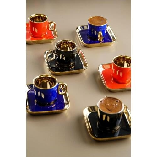 12 Pieces Red Porcelain Coffee Cup black and Blue cup and saucer cup High quality coffee cup and saucer Gift for Housewarming
