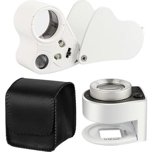 2PCS Illuminated Jewelers Loupe, 30X 60X Portable Eye Loupe Magnifier Lighted Magnifying Glass With Bright LED Light