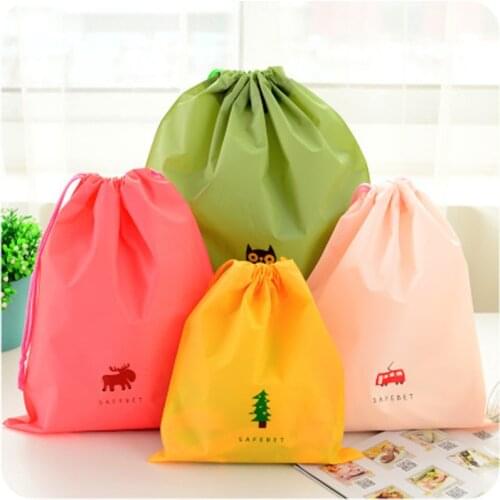 2pcs Waterproof Drawstring Bag Outdoor Travel Clothing Storage Pocket Cute Transparent Cartoon Cosmetics Portable Sundries Pouch