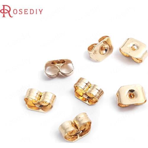 30597-2)200PCS 5*3.8MM 24K Champagne Gold Color Plated Brass Stud Earring Back Stopper Diy Jewelry Findings Accessories