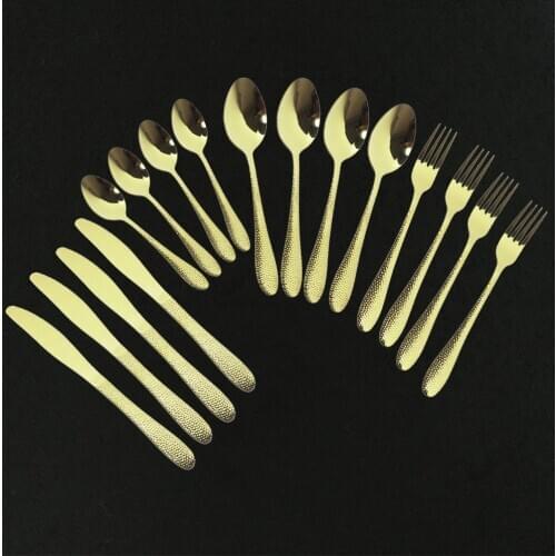 Shiny Champagne Cutlery Set 16Pcs/Set Stainless Steel Dinnerware Set Knife Fork Spoon Silverware Kitchen Flatware Tableware Set