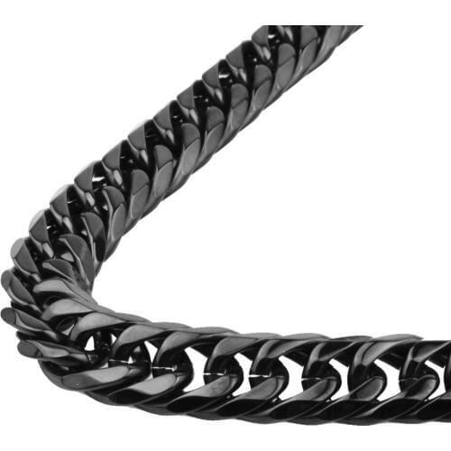 16MM Wide Trendy Strong 316L Stainless Steel Black Color Cuban Curb Chain Mens Necklace Or Bracelet Wristband Hot Sale 7-40"