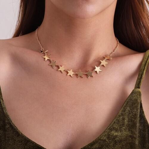 Simple Trendy Alloy Star Charms Choker Necklace for Women Fashion Geometric Clavicle Necklace Party Jewelry Necklaces Gift