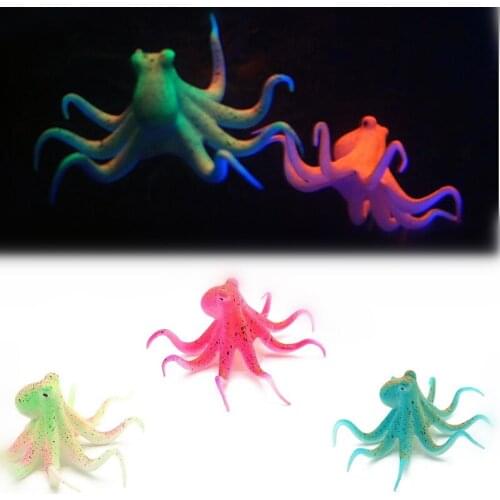 Fluorescent Artificial Aquarium Octopus Silicone Fish Decoration Glowing Fish Tank Octopus Ornament with Suction Cup