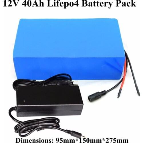 GTK 12v 40Ah lifepo4 battery pack with BMS for outdoor power supply camping fishing catch fish + 5A charger